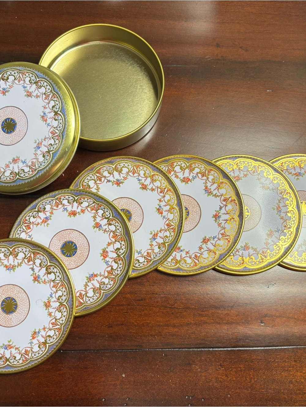 Gold Floral Decorative Tin Coaster Set - copy of a porcelain saucer